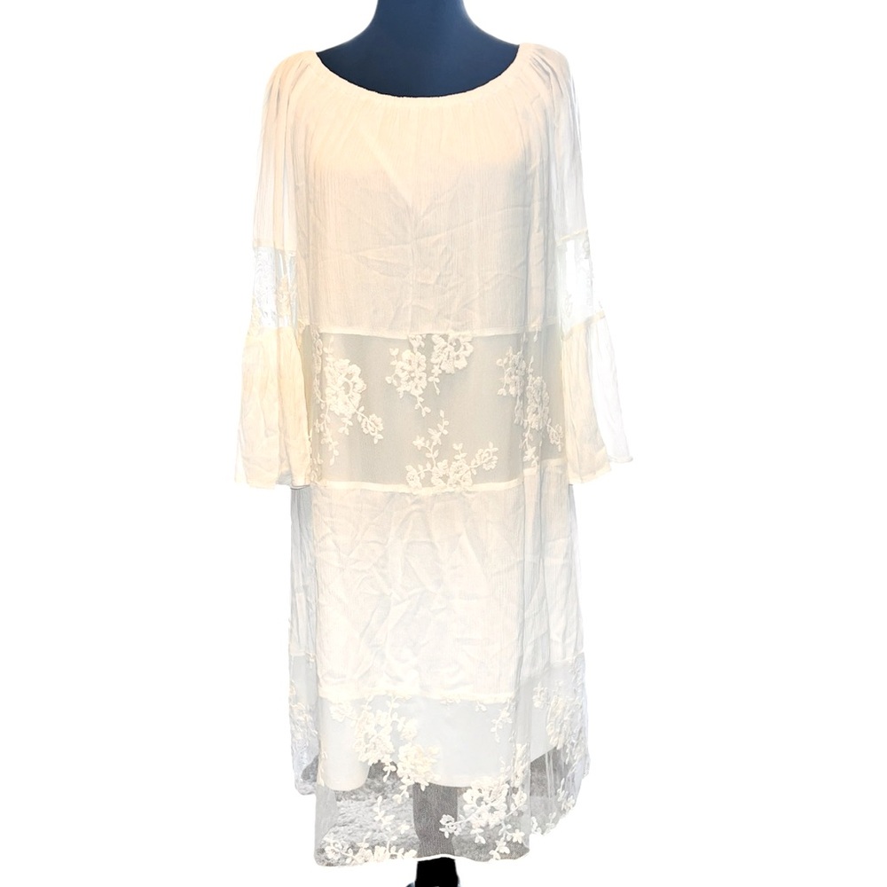EST. 1946 Dress, size small, ivory white, trimmed w/mesh and lace, bell sleeves